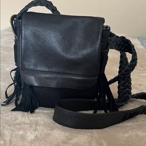 Nordstrom Navy Leather Fringe Crossbody Bag with Braided Strap